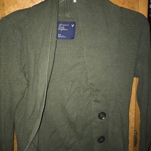 green knit button down sweater